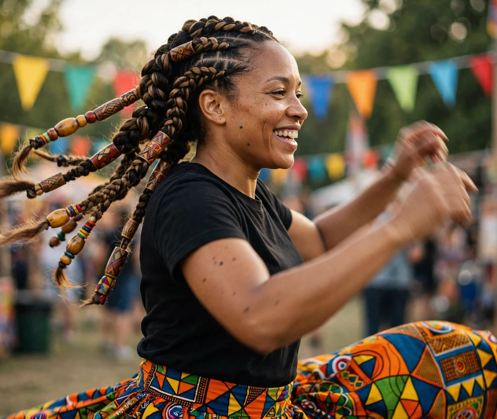 Black woman with chunky tribal cornrow braids