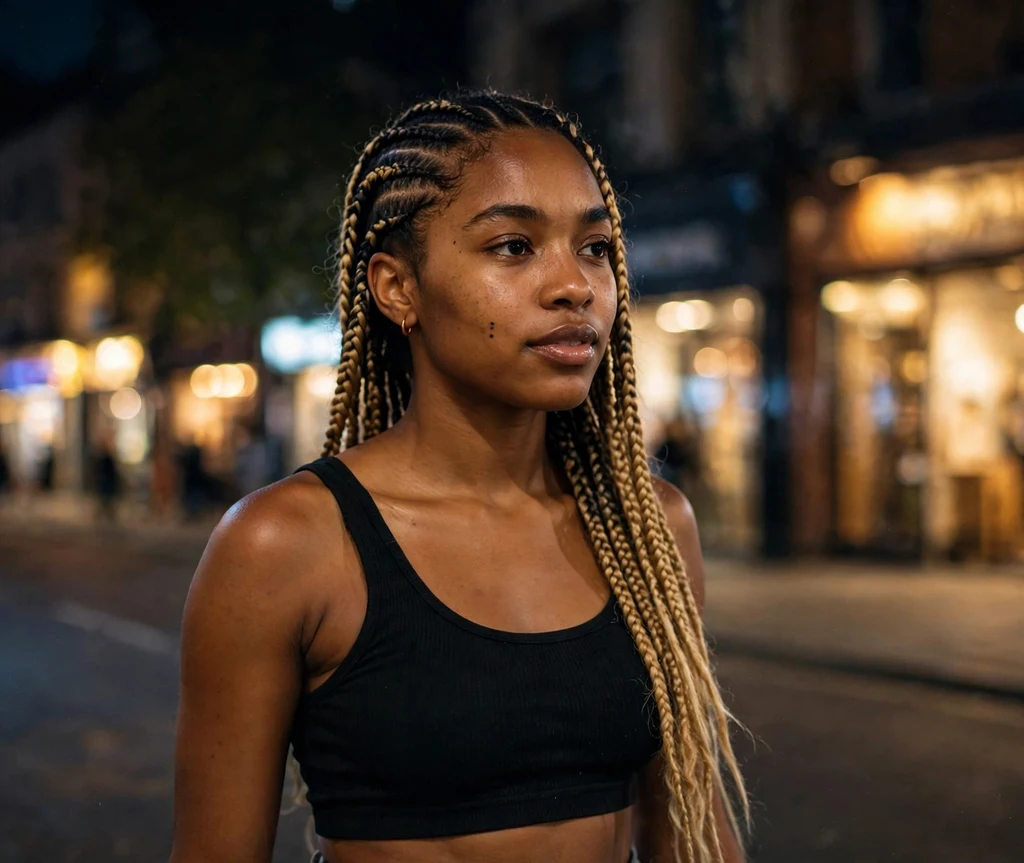 Black woman with ombré fade cornrow braids