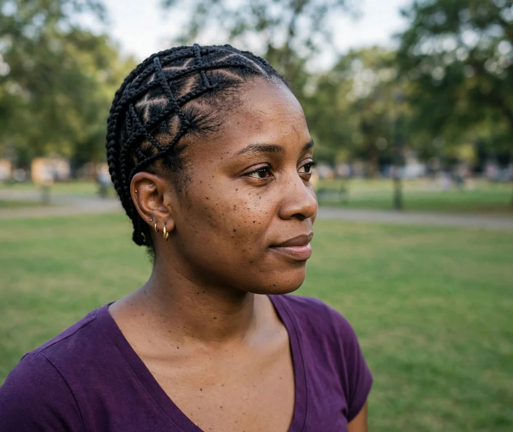 Black woman with criss-cross cornrow braids