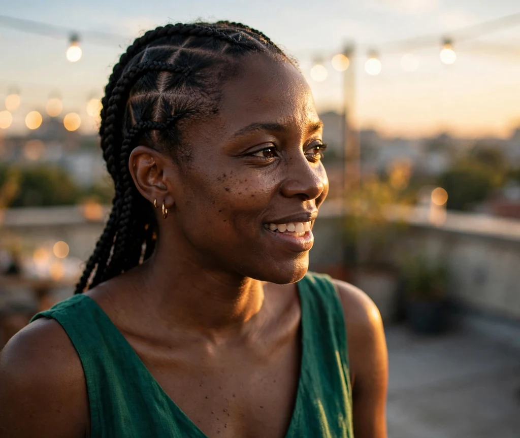 Black woman with diamond-shaped part cornrows