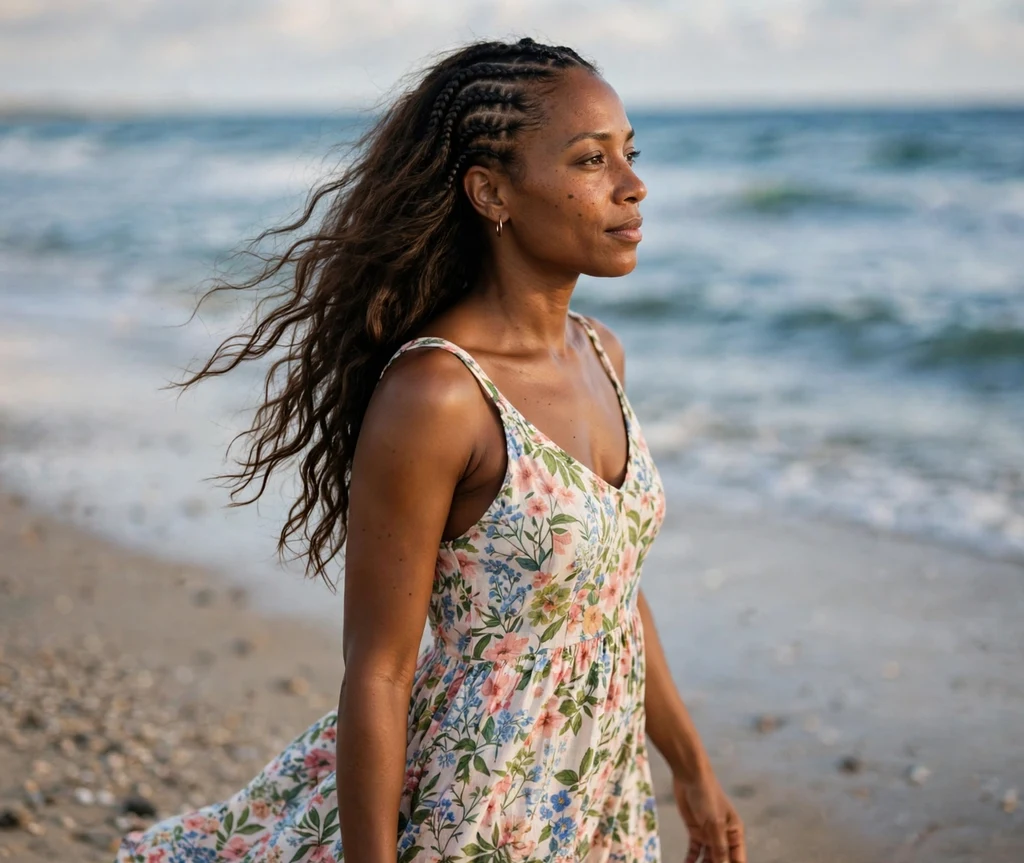 Black woman with cornrows flowing into loose waves