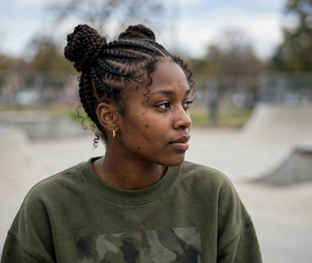 Black woman with cornrow space buns