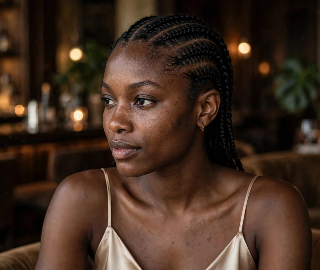Black woman with middle part stitch braids