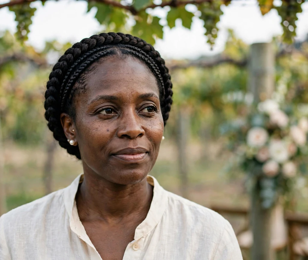 Black woman with a halo cornrow crown braid