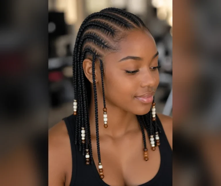 Cornrow braid hairstyles - woman with cornrows and beaded ends