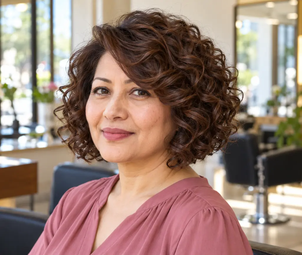 Curly Bob with Side-Swept Bangs
