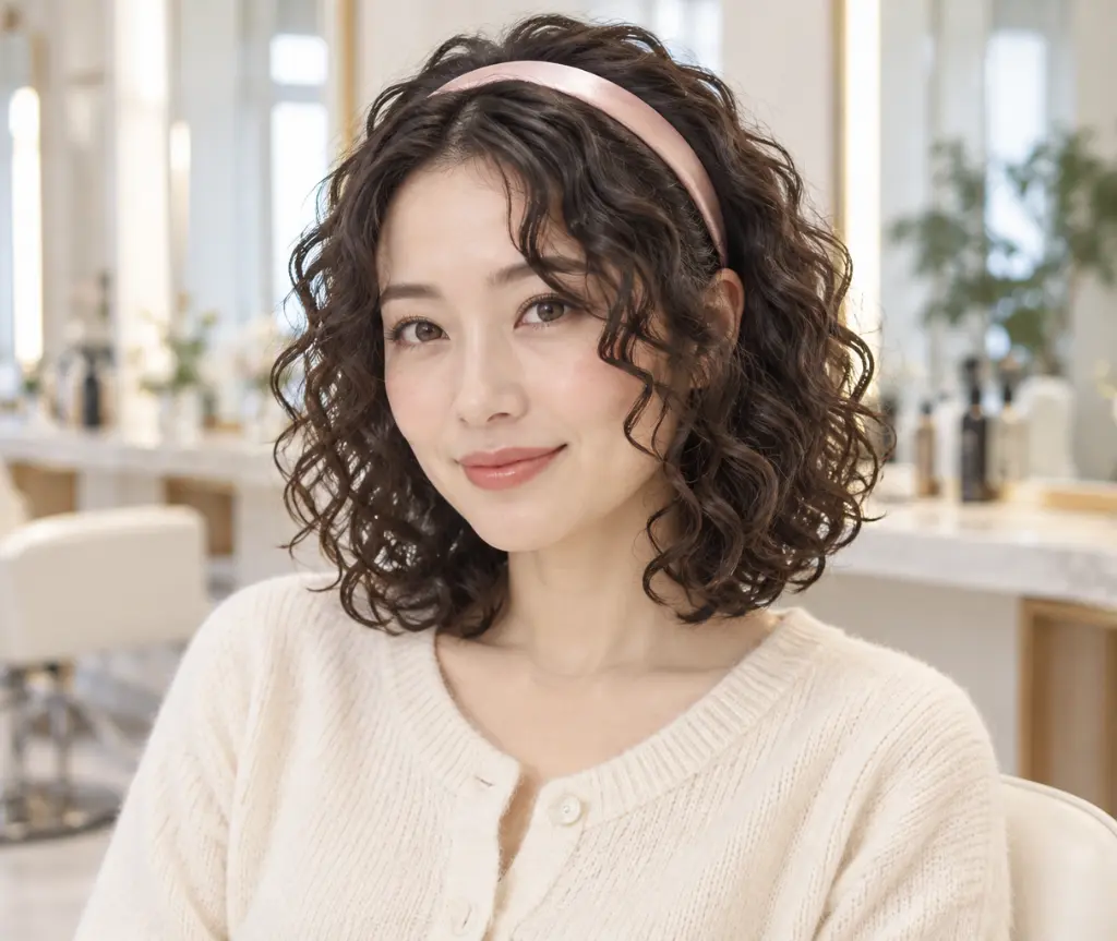 Curly Hair with a Satin Headband