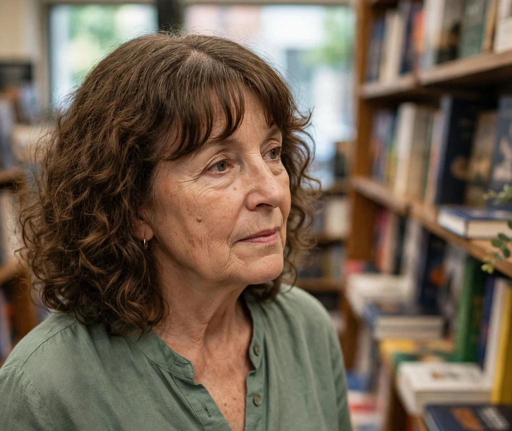 Medium curly haircut with curtain bangs for women over 50
