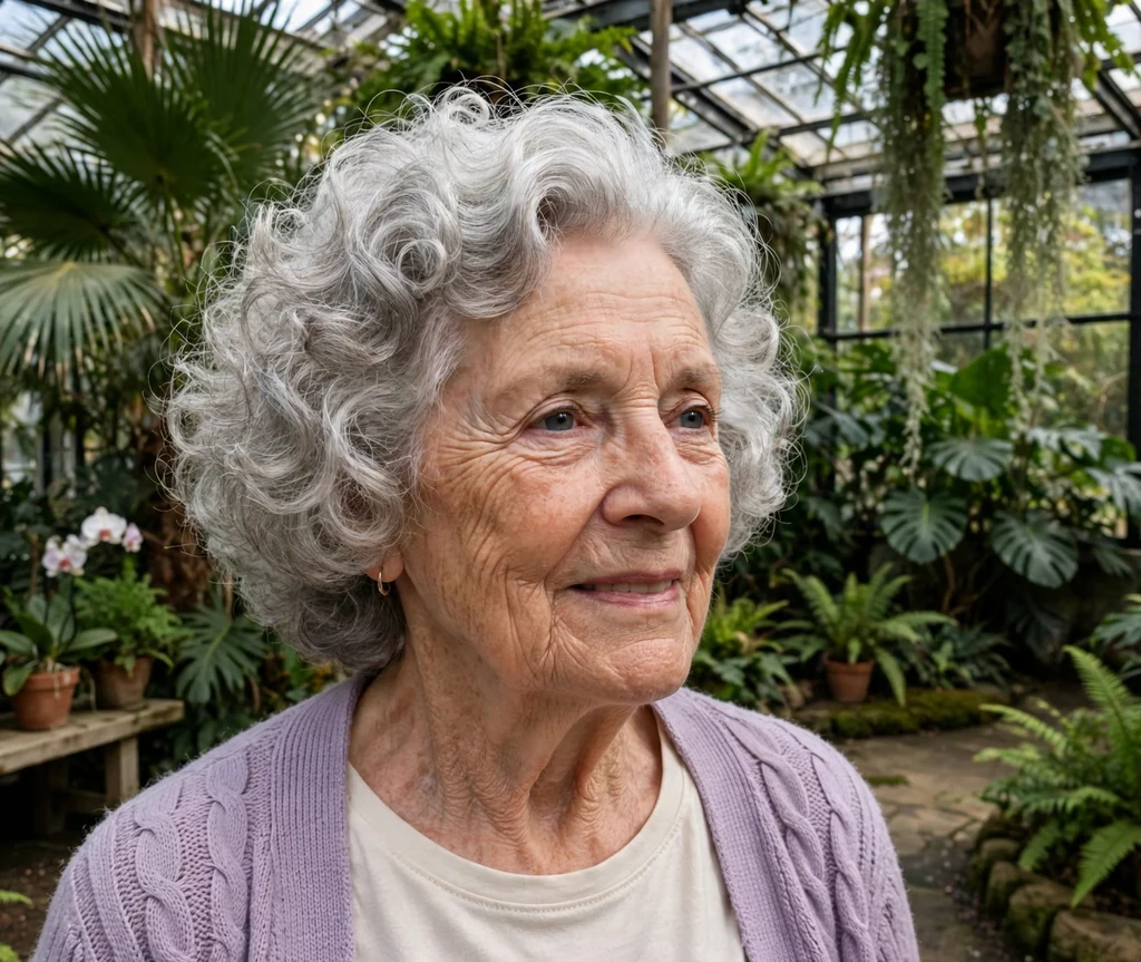 Silver curly bob with volume for women over 50