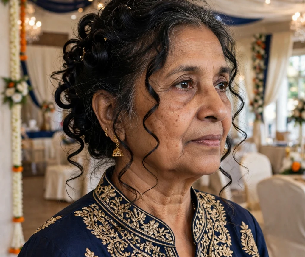 Elegant curly updo hairstyle for special occasions for older women