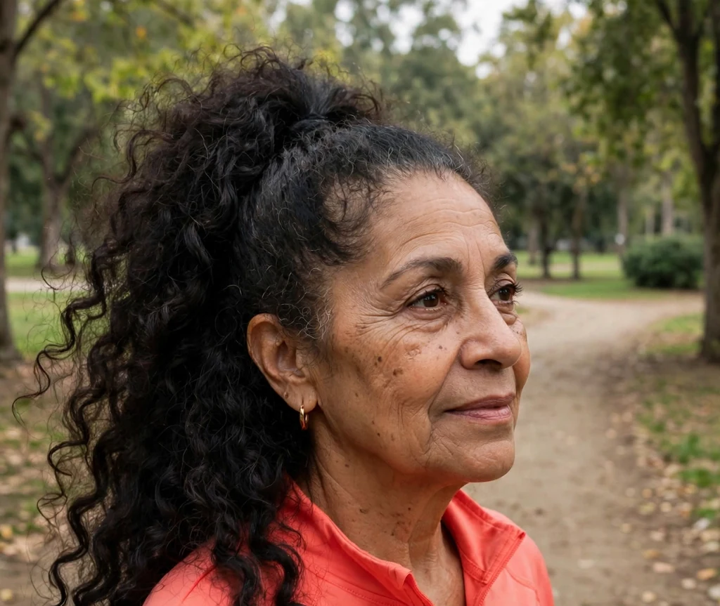 Voluminous curly ponytail hairstyle for older women