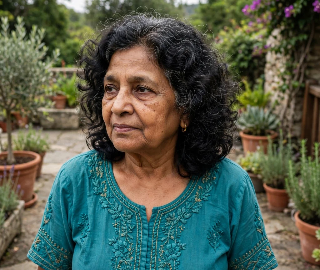 Medium curly haircut with layers and volume for older women