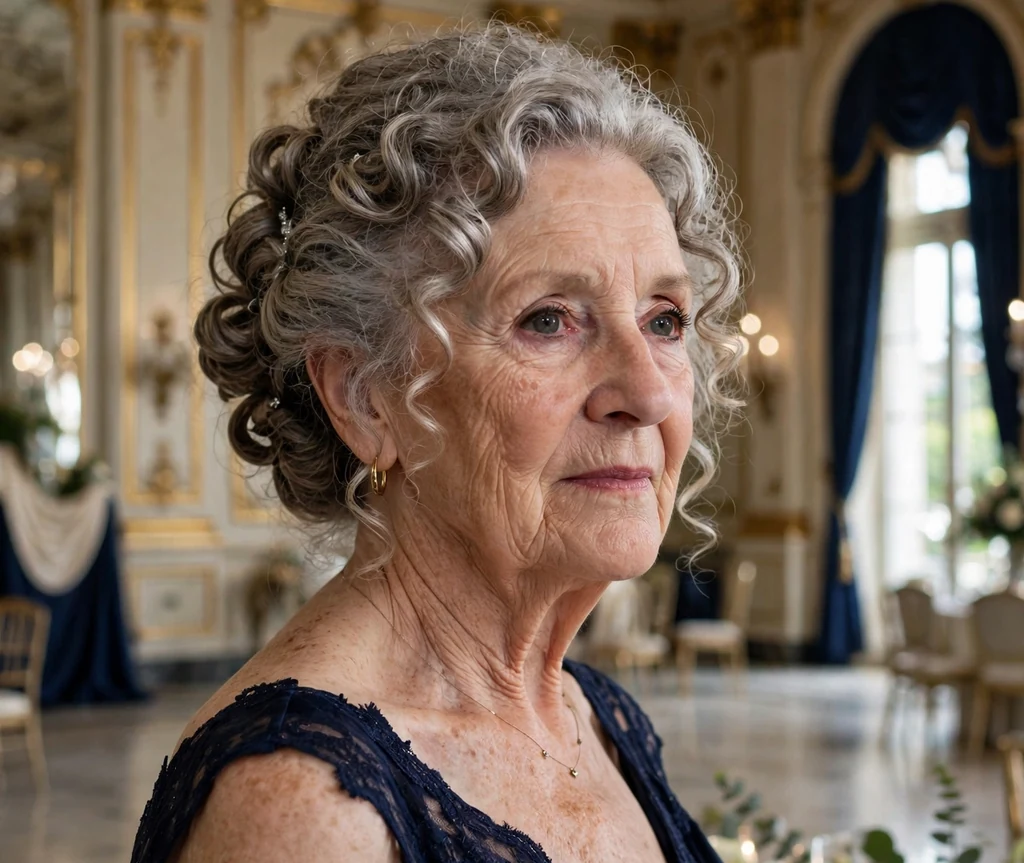 Curly chignon updo for evenings for older women