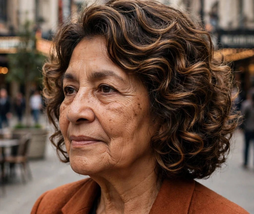 Medium curly bob with stacked layers for women over 50