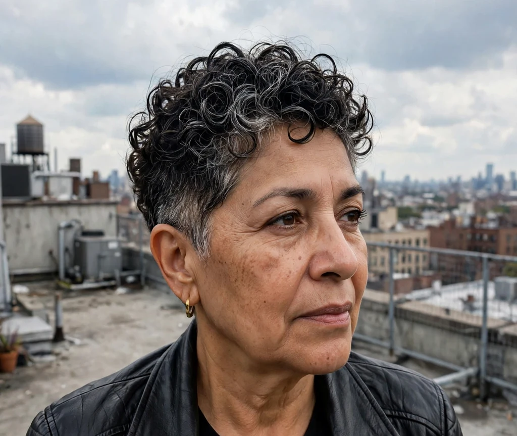 Curly pixie with tapered sides for women over 50