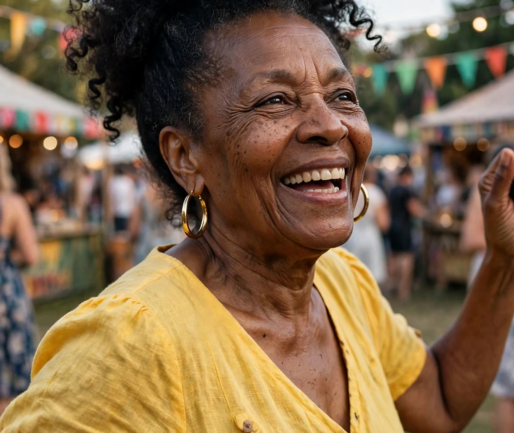High curly puff with defined curls for older Black women