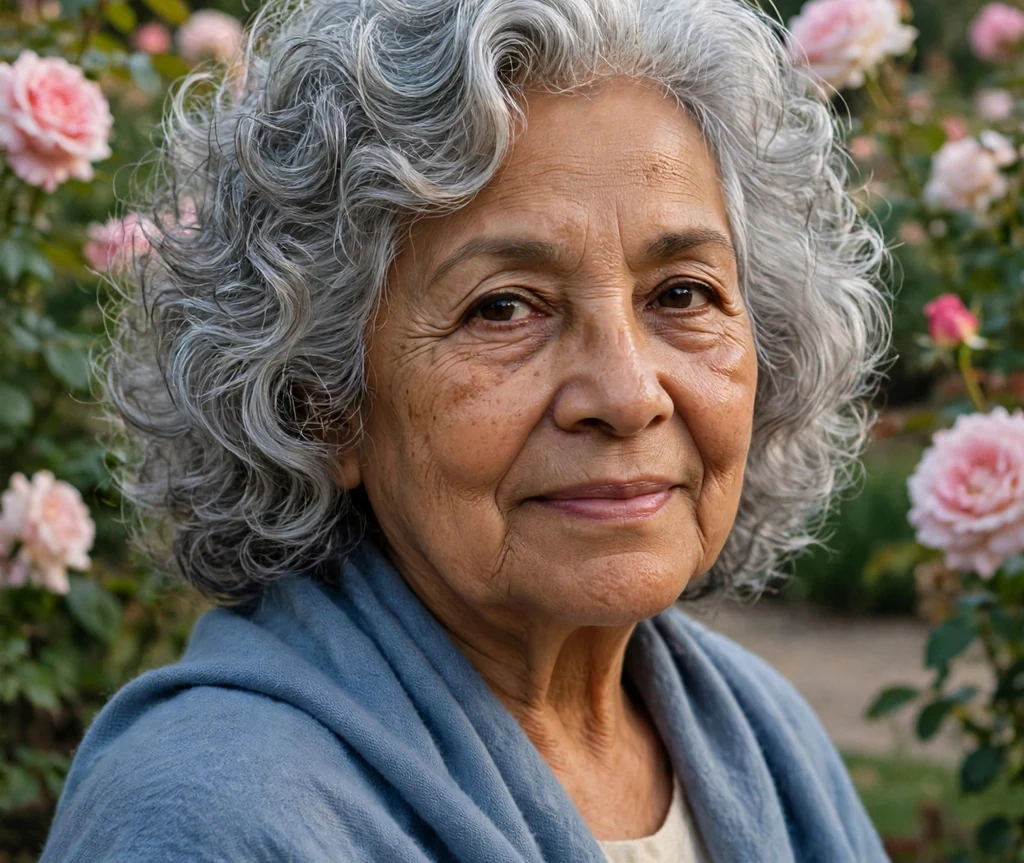 Timeless silver curly layers hairstyle for older women
