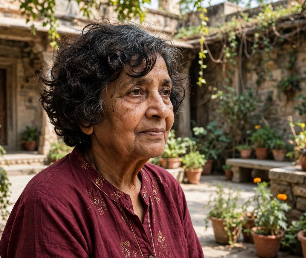 Curly asymmetrical bob with side bangs on a woman in her 60s