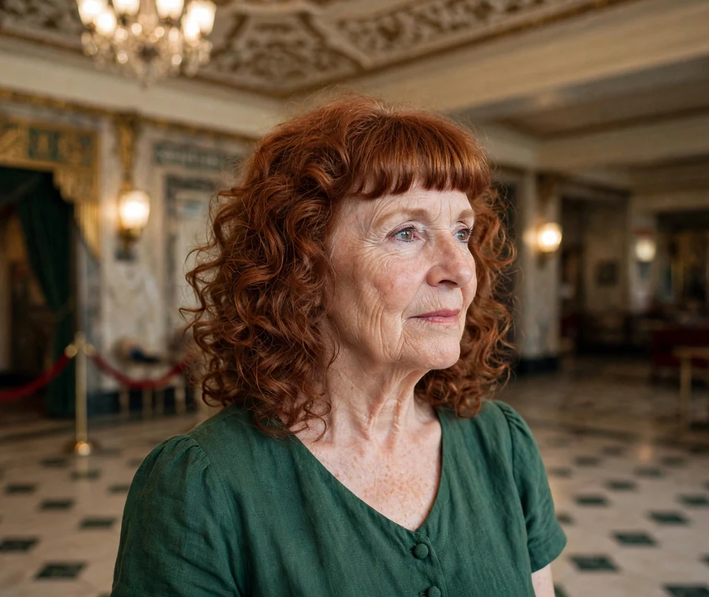 Defined curls with blunt bangs on a woman in her 60s