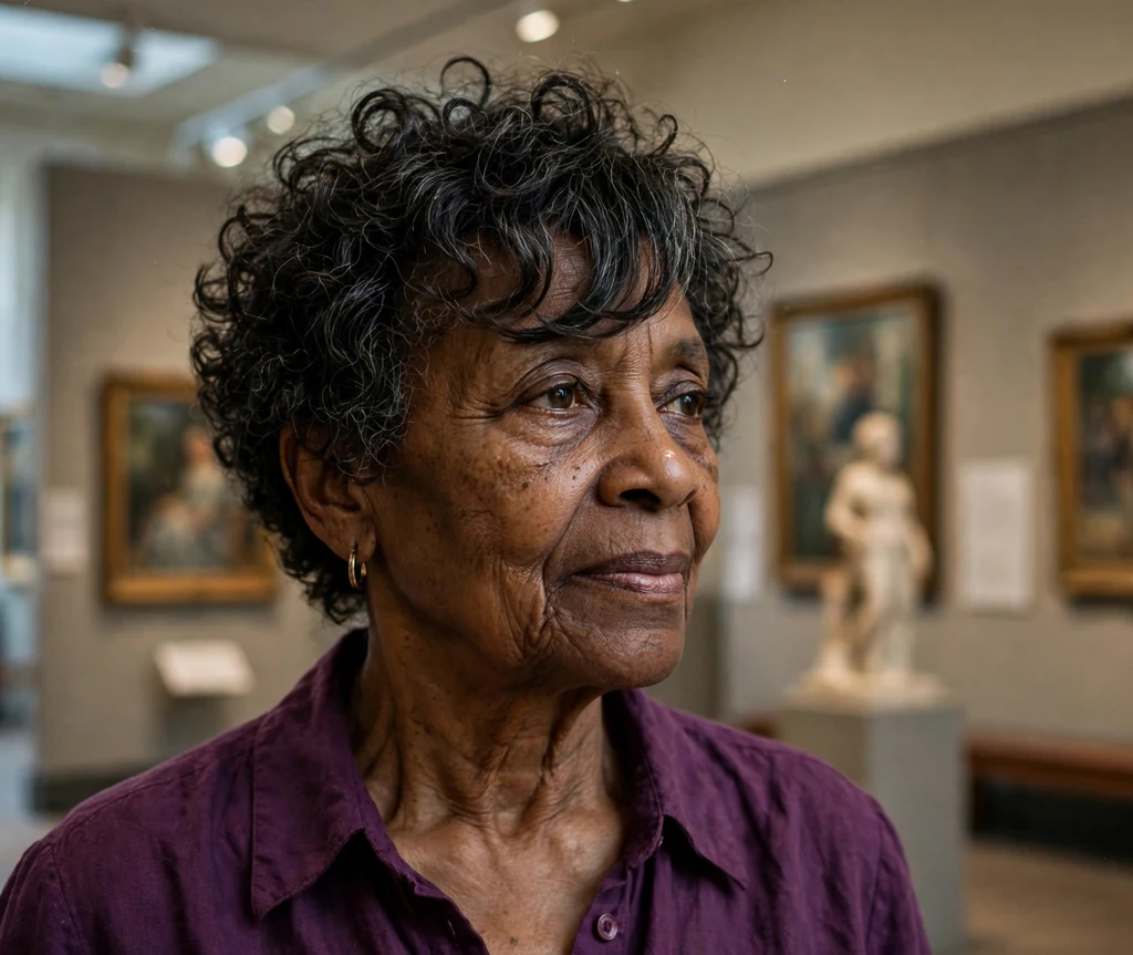 Curly pixie-bob with long bangs on a woman over 50