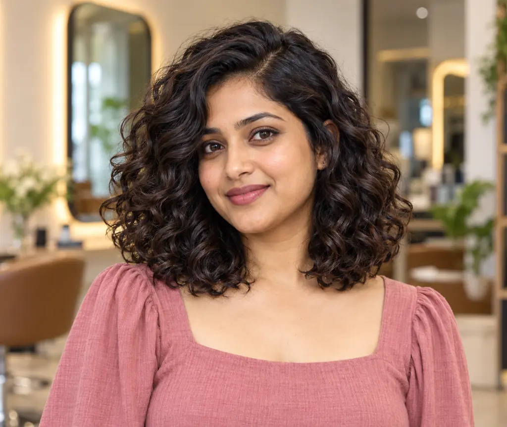 Curly Lob with a Soft Side Part