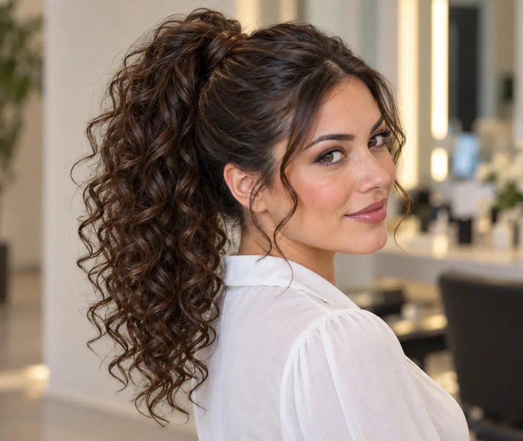 Curly Ponytail with a Wrapped Base