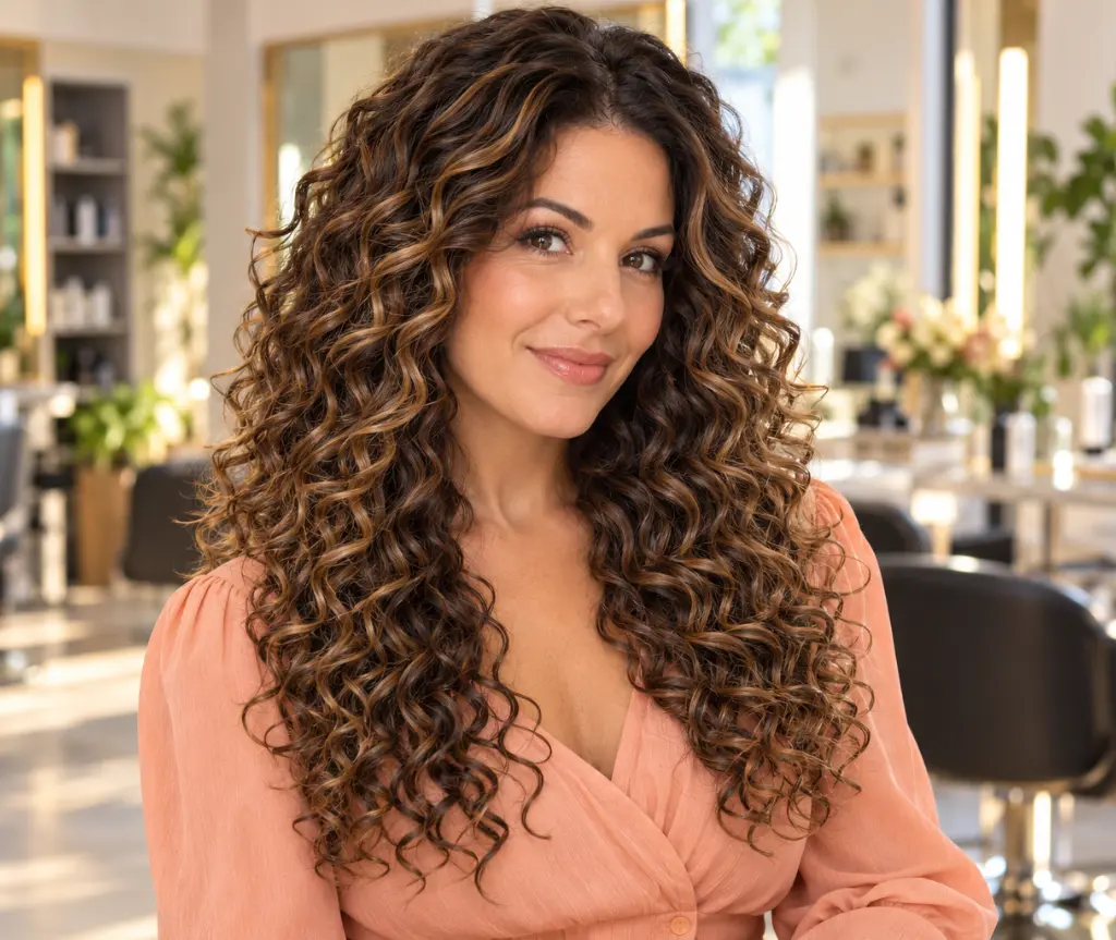 Curly Wig with Caramel Highlights