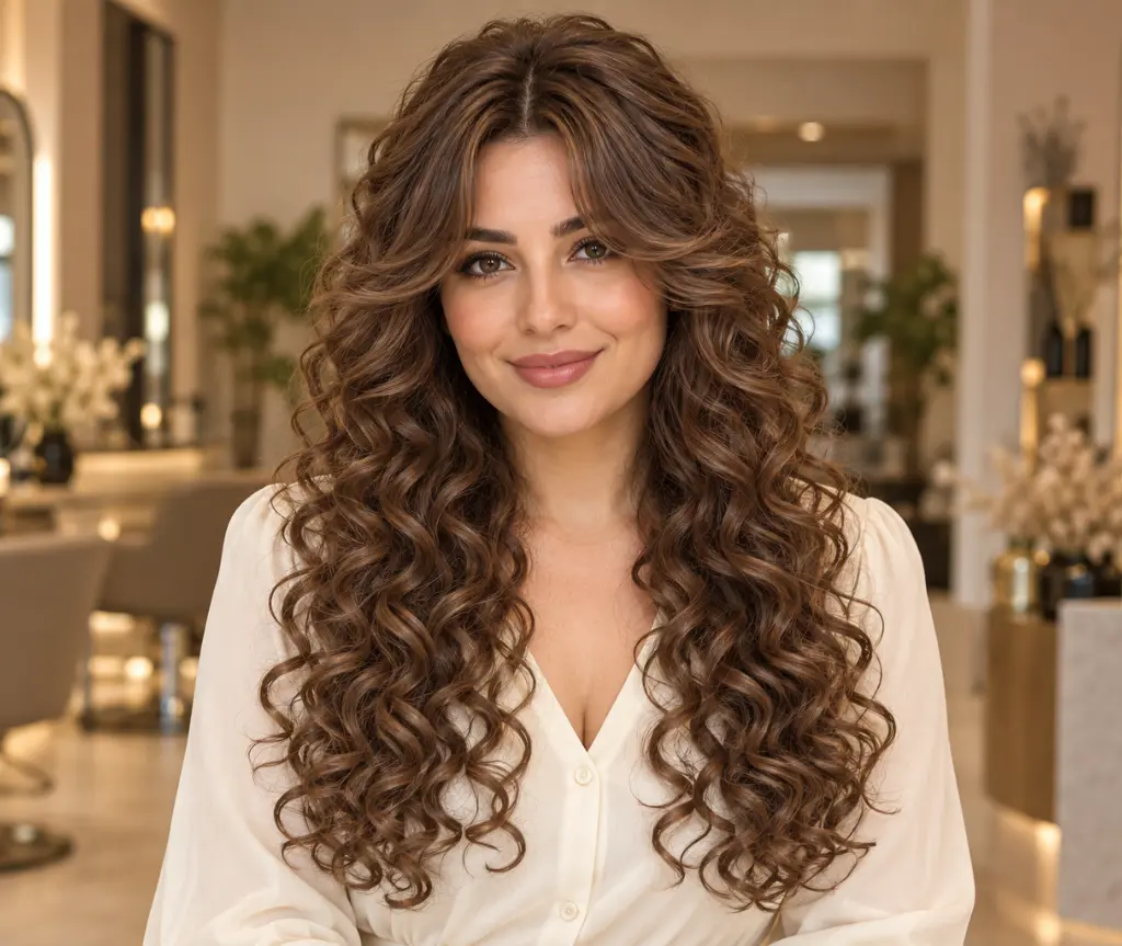 Curly Wig with Curtain Bangs
