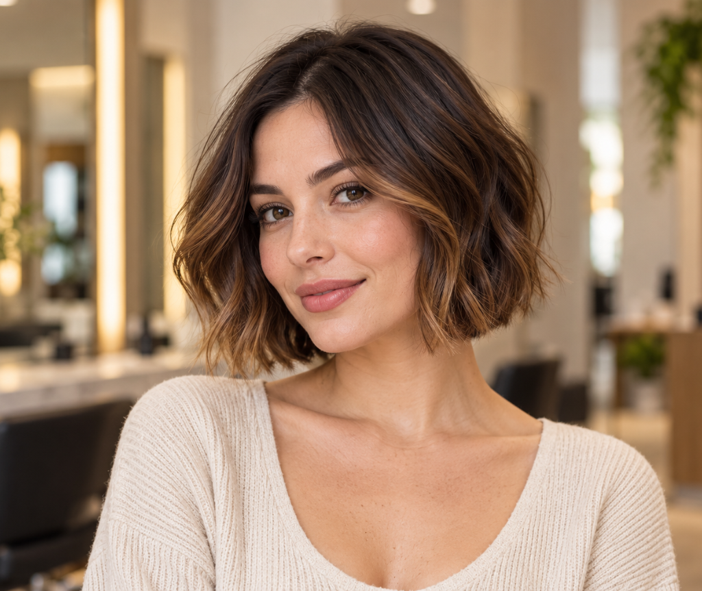 Dark Brown Bob With Caramel Balayage
