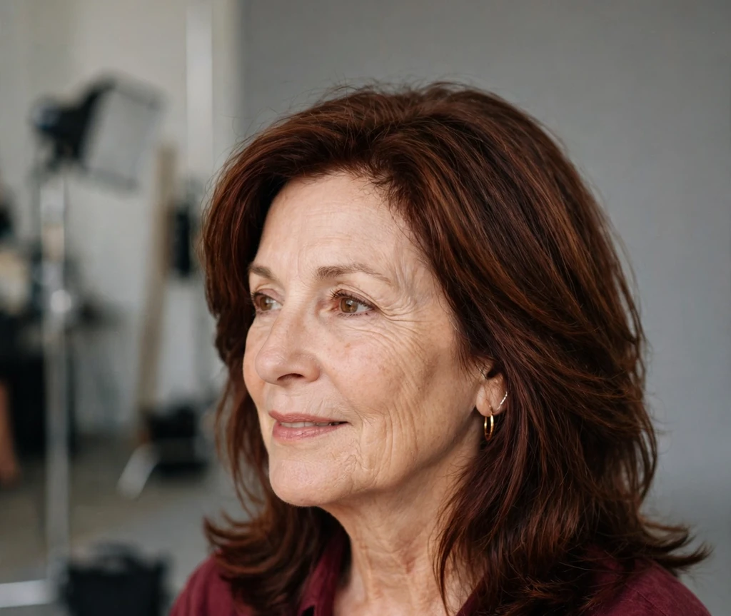 Rich mahogany brown shoulder-length layered hair
