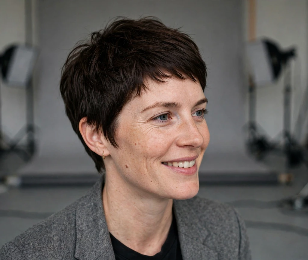 Deep espresso brown textured pixie cut