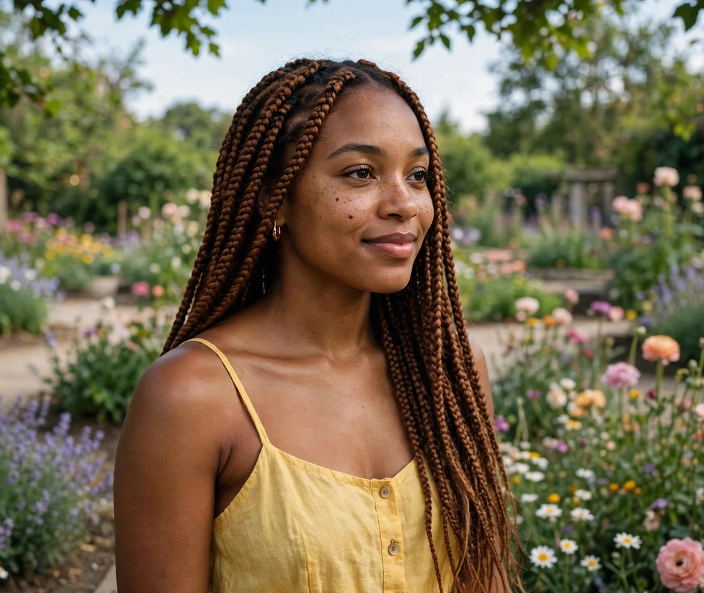 Warm chestnut brown long box braids