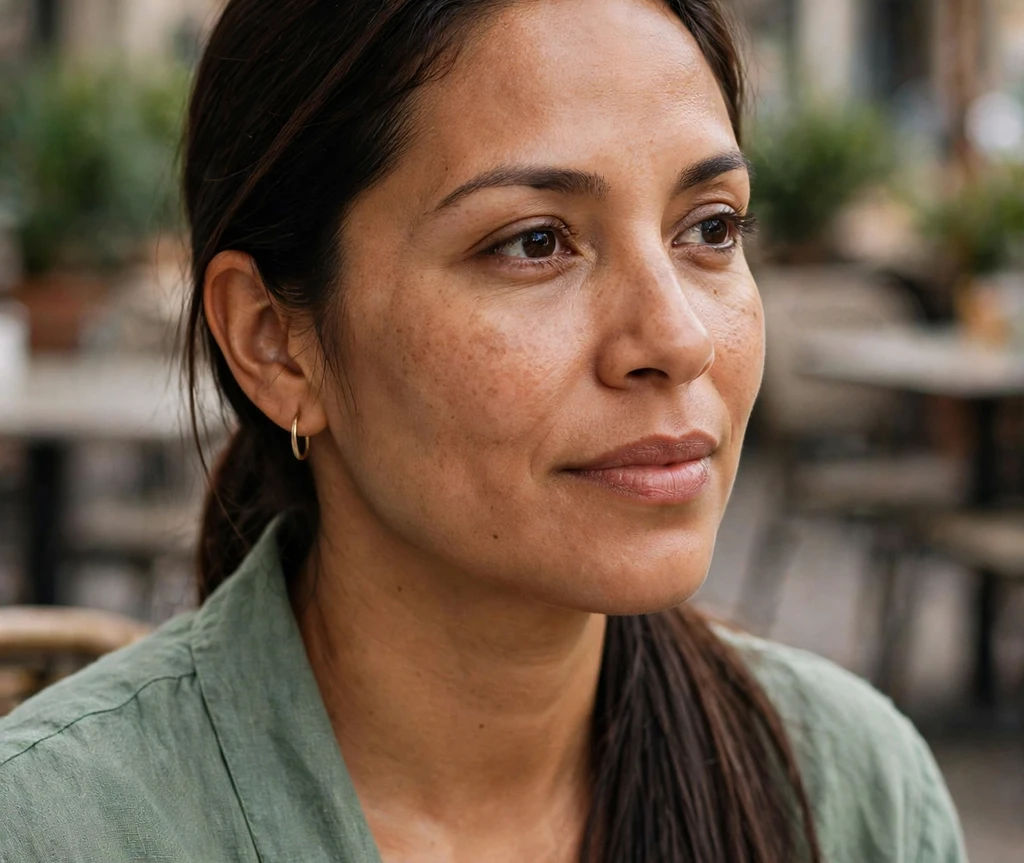 Woman with long thin hair in a loose fishtail braid with softly teased crown volume