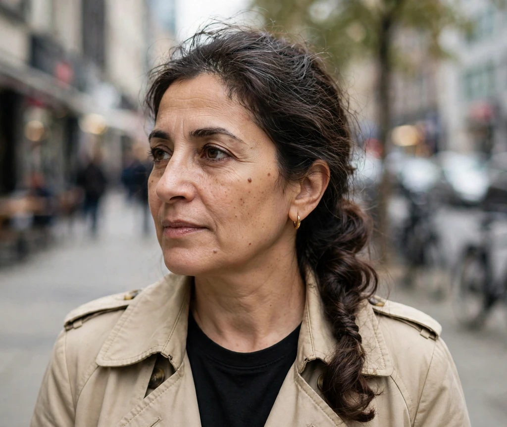 Woman with long thin hair in a soft milkmaid braid wrapped over the crown