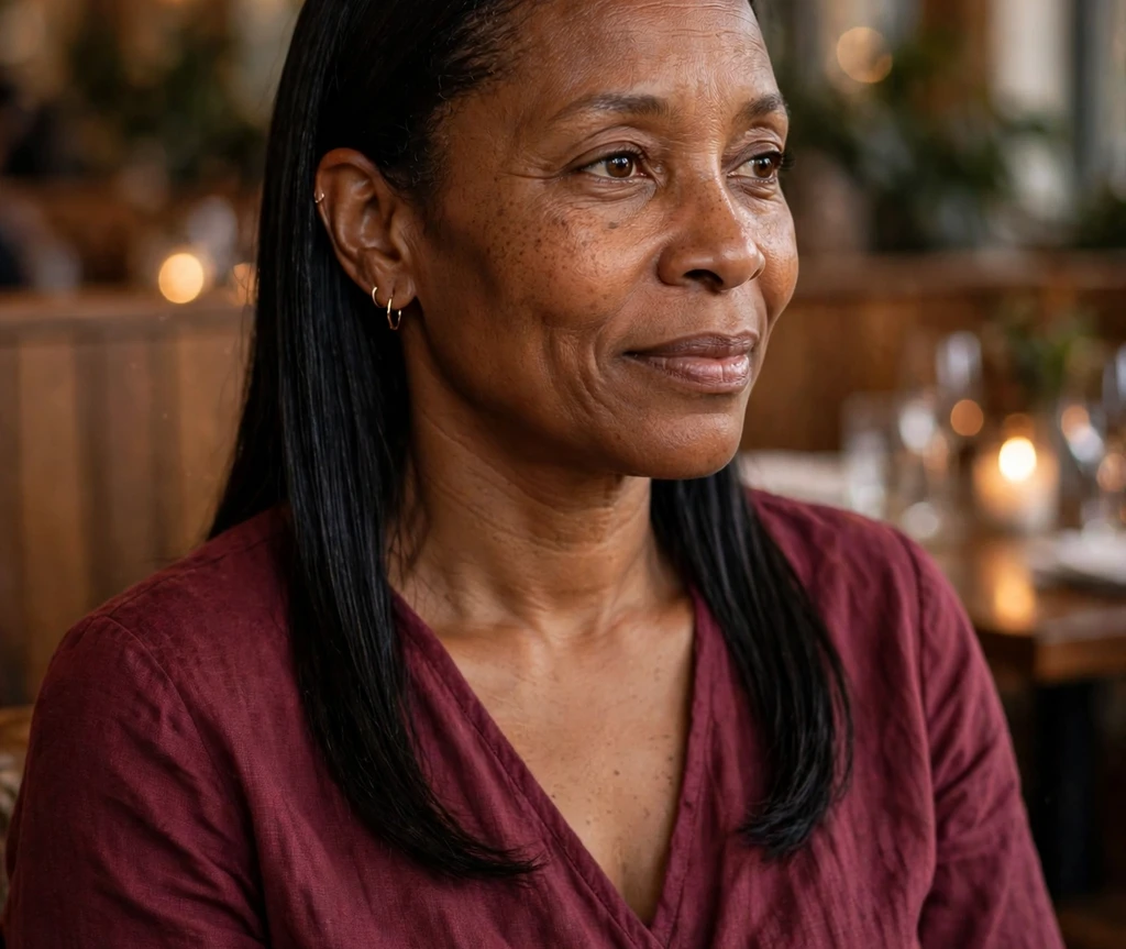 Woman with long thin hair in a twisted side ponytail with added root texture