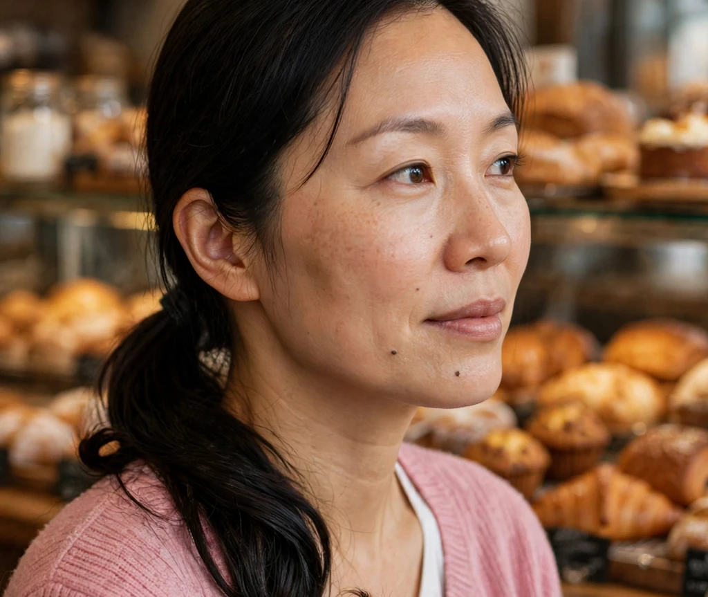 Woman with long thin hair in a simple Dutch braid starting at the crown