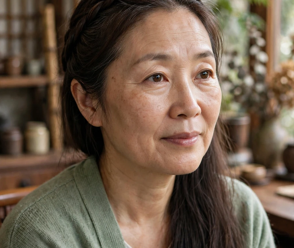 Woman with long thin hair in a soft French braid with pancaked volume
