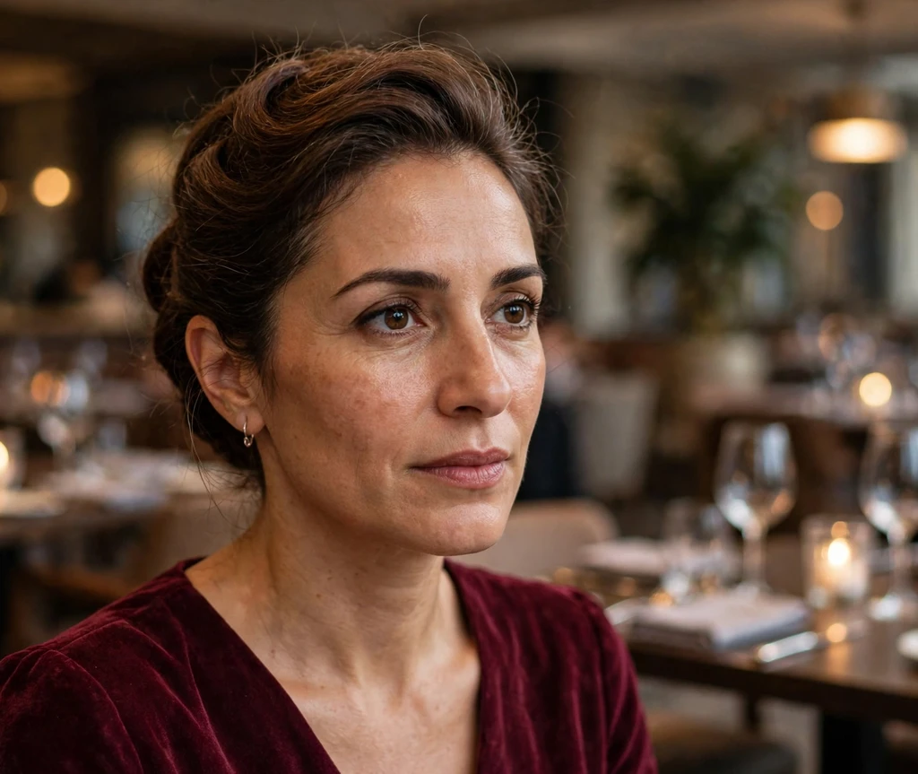 Middle Eastern woman with a classic French twist updo at a restaurant