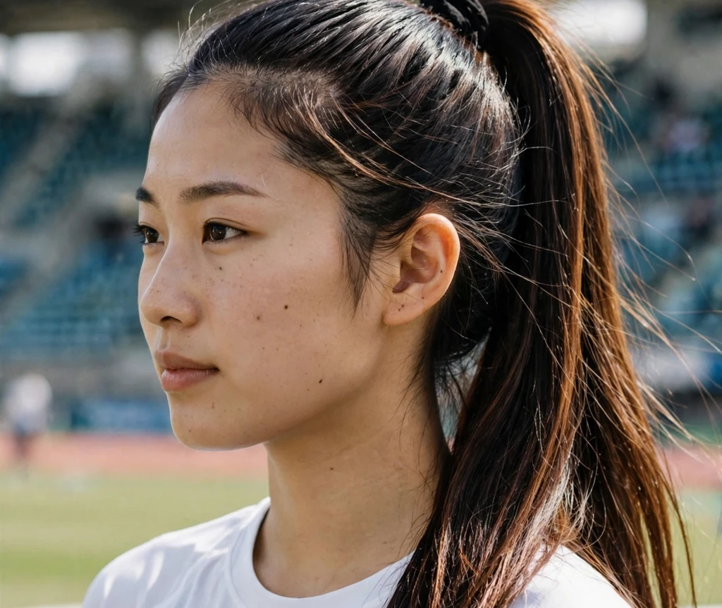 High ponytail showing espresso highlights on dark hair