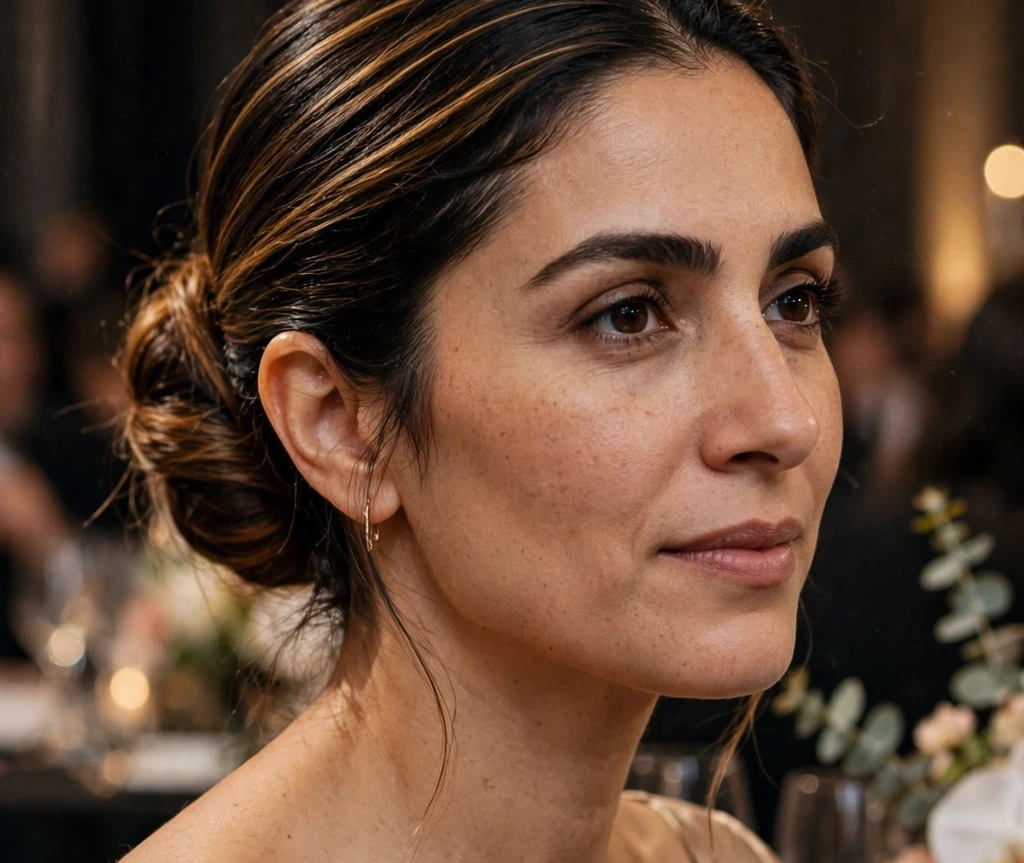 Sleek low bun with espresso highlights on dark hair