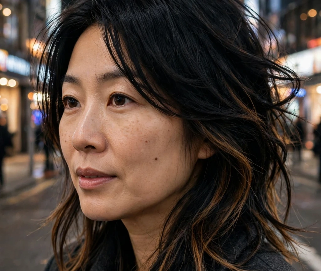 Hidden espresso peekaboo highlights under jet-black hair