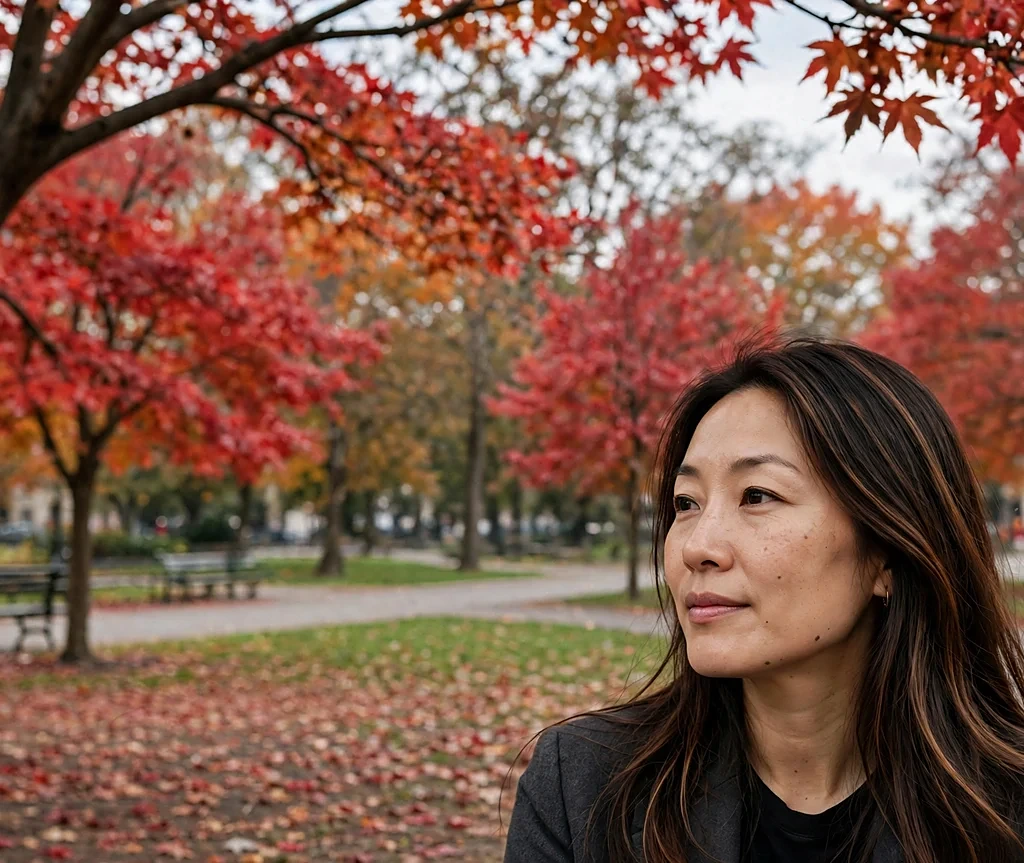 Woman with cinnamon stick highlights in a city park
