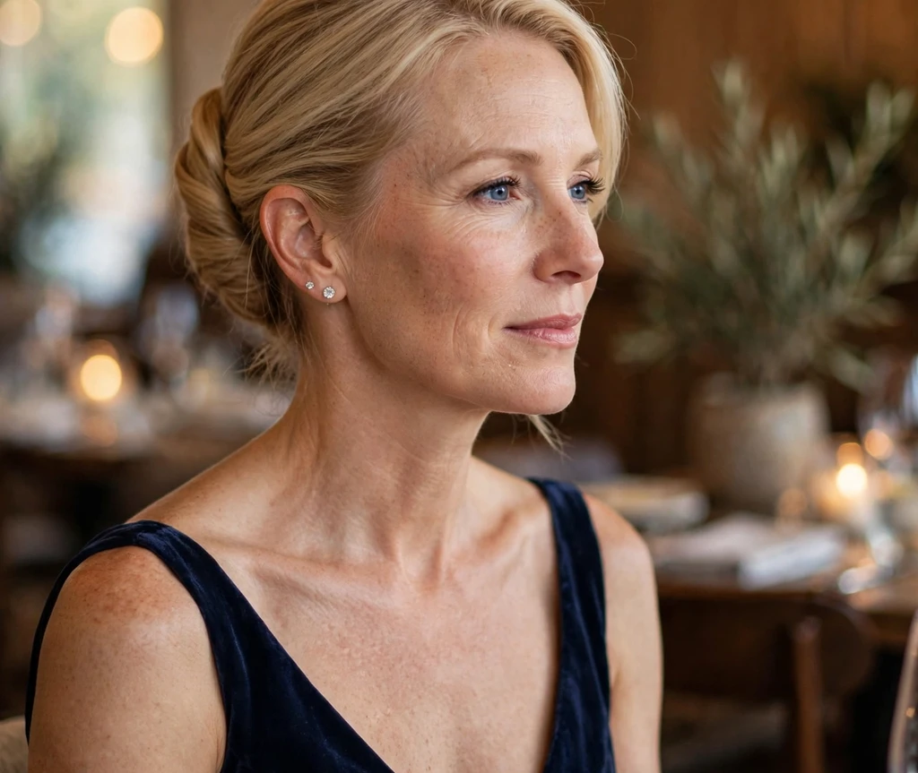 Woman with a sleek French twist formal hairstyle for fine thin hair