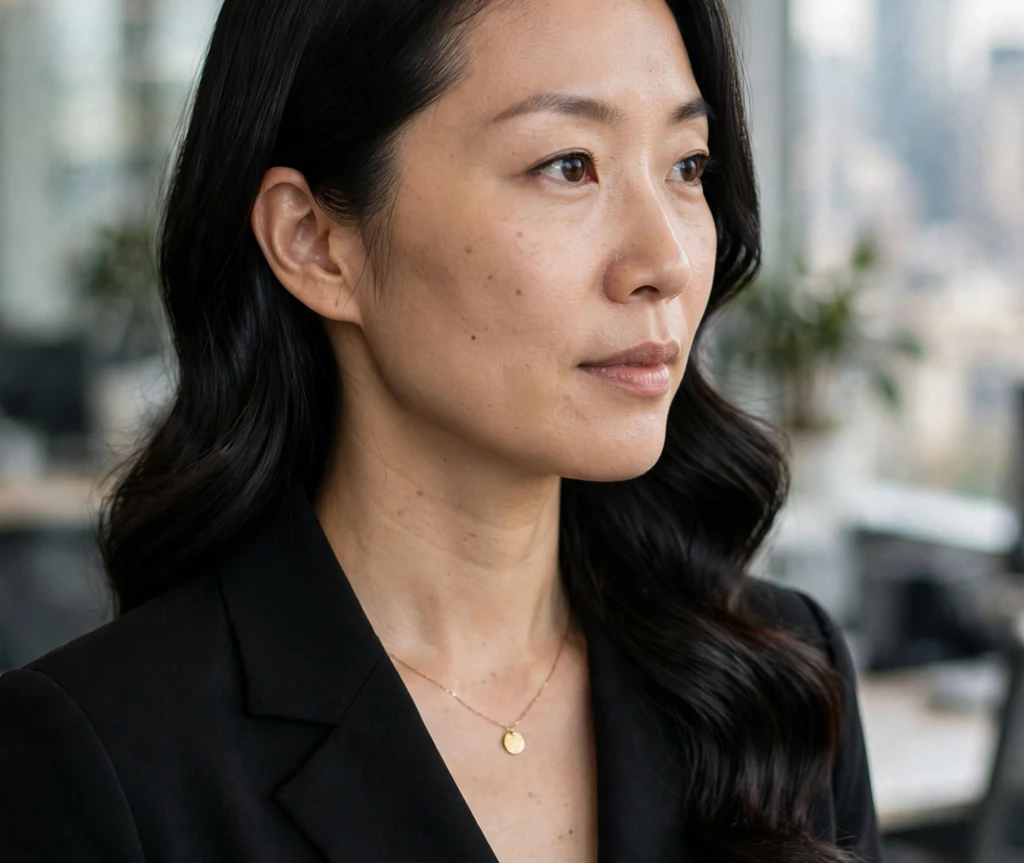 Woman with side-swept polished waves, an elegant formal hairstyle for thin hair