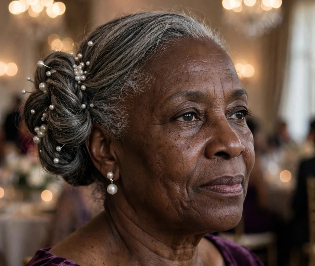 Older woman with a smooth sleek bob, a chic formal hairstyle for thin hair