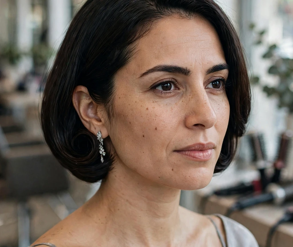 Woman with a side-swept chignon, an elegant formal hairstyle for thin hair