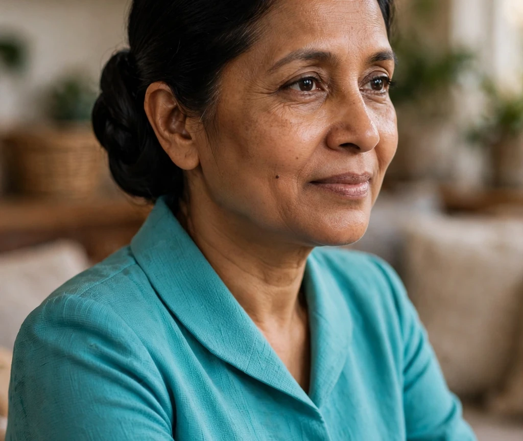 Older woman with an elegant low roll, a classic formal updo for thin hair