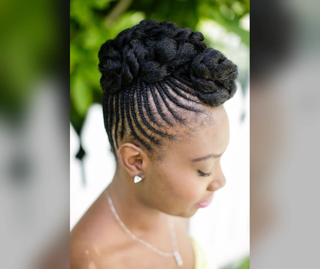 Ghana braids with a twisted crown of braids on top