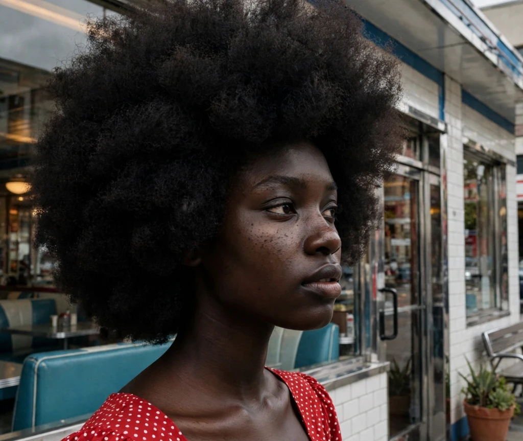 Black woman with Fulani braids with gold beads on a boardwalk