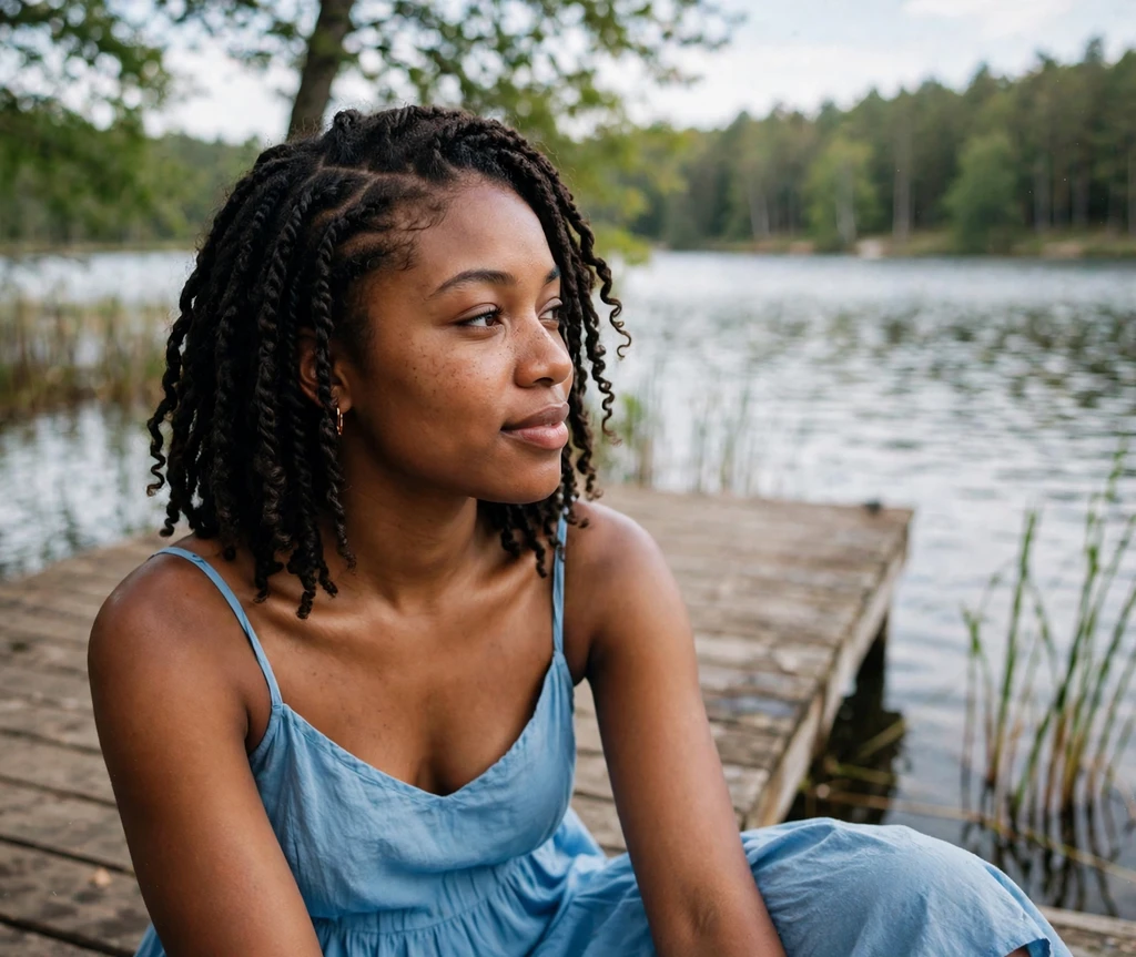 Black woman with cornrows in a bun updo wearing a graduation gown